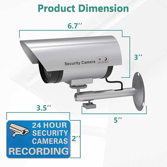 WALI Dummy Fake Camera, Surveillance Security CCTV Dome Camera, Indoor Outdoor Cameras, with One LED Light, Security Alert Sticker Decals (TC-S2), 2 Packs, Silver