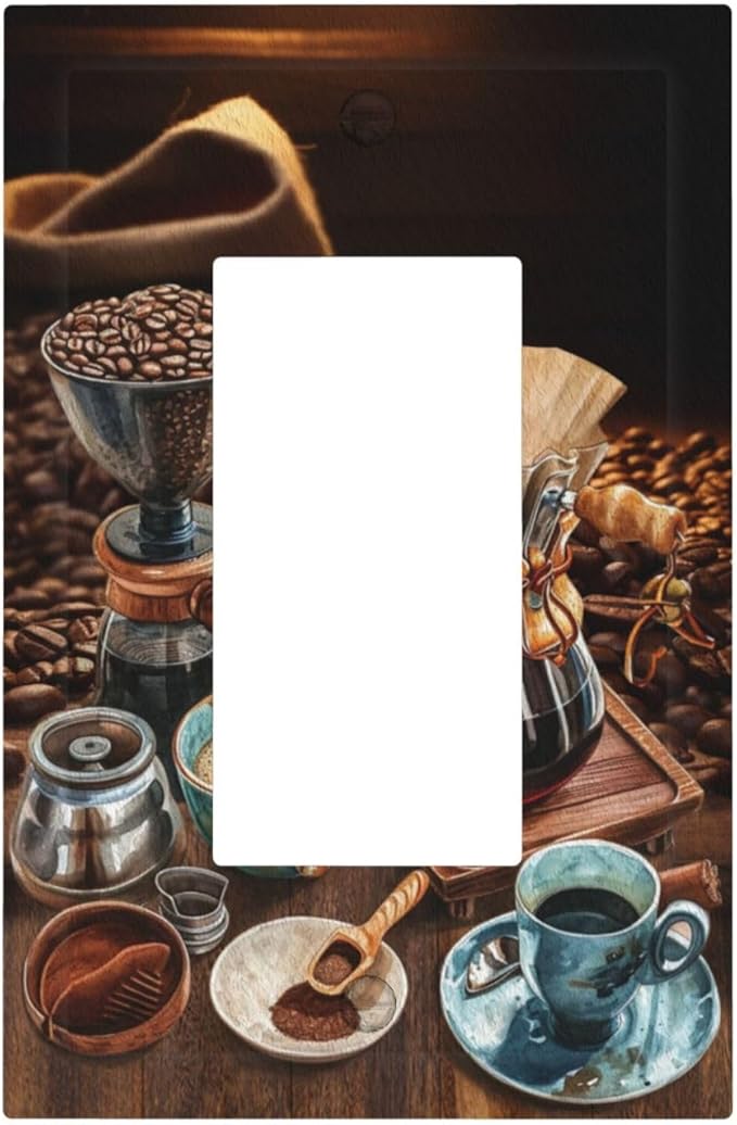 Decorative Outlet Covers Retro Coffee Maker Beans Cup 1 Gang Single Decora GFCI Device Light Switch Covers Plate 1 Rocker Wall Plate Jumbo Faceplate for Kirchen Decor