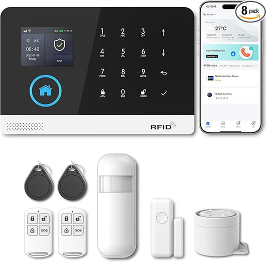 PGST Alarm System for Home Security, Smart Home Security System,8-Piece kit (Alarm Siren, Door Window Sensor, Remote),WiFi Phone Alert,Compatible with Alexa, No Monthly Fee