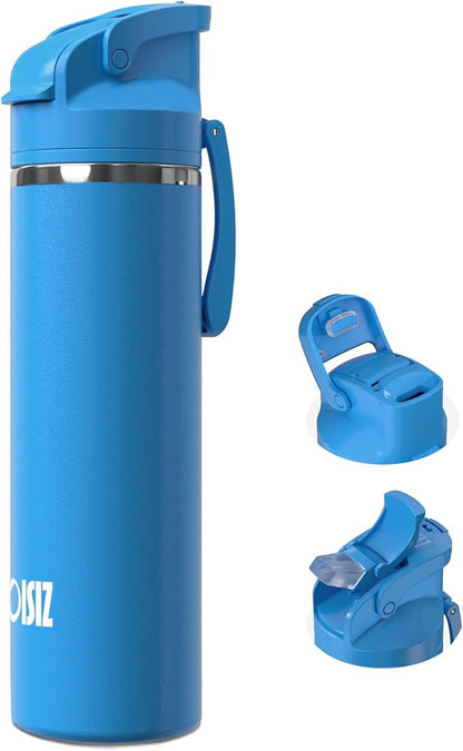 OISIZ Insulated Water Bottle 24 oz with 2 in 1 Spout and Straw Lid,One Click Safety Lock,100% Leakproof,Keep Cold 24H,Vacuum Stainless Steel Water Bottle for School,Travel and Sports,Dishwasher Safe