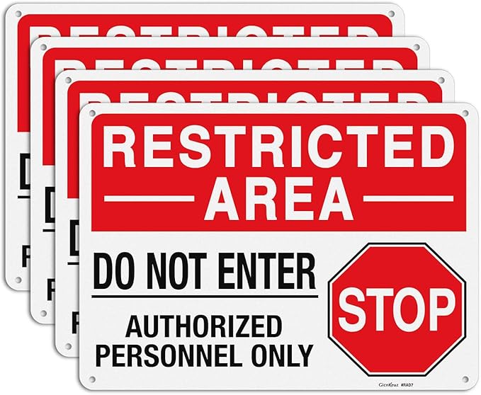 GicnKeuz "Restricted Area - Do Not Enter, Authorized Personnel Only" Metal Signs, 10 x 7 Inches Reflective Aluminum Signs, Fade Resistant/Waterproof, Easy to Install, Outdoor Use (4-Pack)