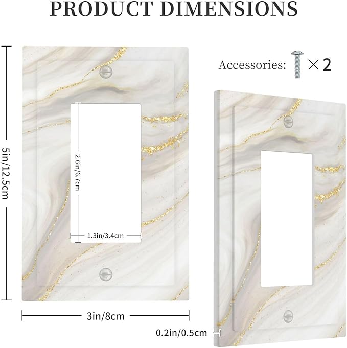 White Grey Gold Marble Simple Tiles Decorative Outlet Covers 1 Gang Single Rocker Light Switch Cover Plate Wall Plates GFCI Faceplate for Bathroom Kitchen Decor