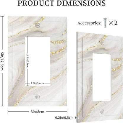 White Grey Gold Marble Simple Tiles Decorative Outlet Covers 1 Gang Single Rocker Light Switch Cover Plate Wall Plates GFCI Faceplate for Bathroom Kitchen Decor