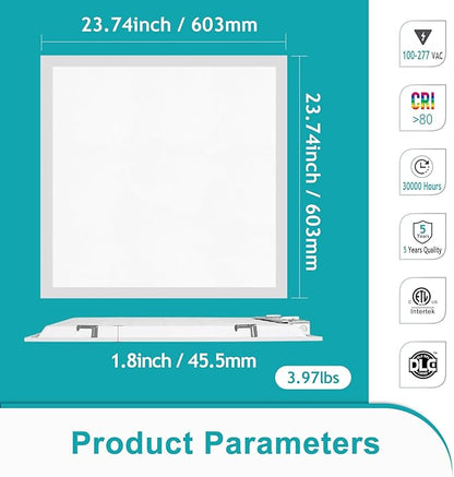 16-Pack 2x2 LED Flat Panel Light Drop Ceiling, 0-10V Dimmable, 3CCT Selectable (5000K 4000K 3000K) & 3 Wattage Switchable (40W 30W 20W), 100-277Vac, ETL & DLC