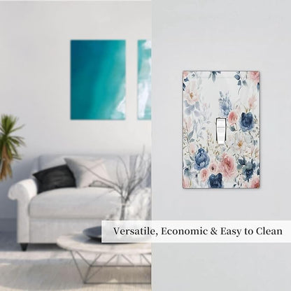 Elegant Watercolor Pink Blue Flowers Floral Single Toggle Light Switch Cover plate Outlet Cover Decorative Switchplate Wall Plates Electrical Panel Cover for Bathroom Living Room 5 X 3 IN
