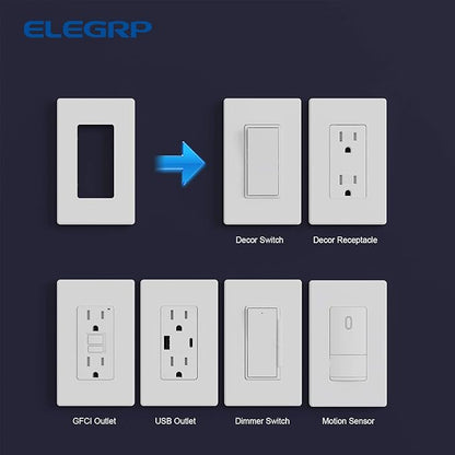 ELEGRP Matte White 1-Gang Screwless Decorative Wall Plates, Standard Size Unbreakable Thermoplastic Faceplate Cover for Decorator Receptacle Outlet Switch, UL Listed (20 Pack)