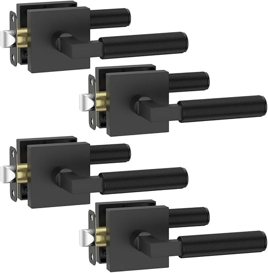 Asidrama 4 Pack Black Passage Door Handles, Door Lever with Door Knobs Indoor for Bedroom or Bathroom, Heavy Duty Door Handles Interior with Locks for Left Right Sided Doors 098