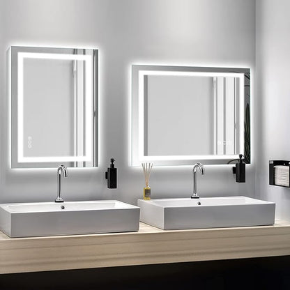 Amorho 24"X32" LED Bathroom Mirror with Lights, Front Lit and Backlight, Stepless Dimmable, Anti-Fog, Shatter-Proof Tempered Glass, Memory, 3 Colors Lighting Bathroom Mirrors for Vanity