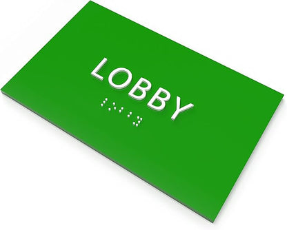 6" X4" Lobby Sign - Tactile Graphics Grade 2 Braille Text Reception Area Sign| Utility ADA Compliant Wall Mount Plastic Signs For Hospital, Offices, Businesses & Apartments