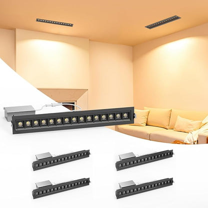 LED Linear Recessed Spotlight 4 Pack, Black Aluminum Recessed Grille Spotlight with Junction Box, Dimable 5 CCT 3000K-6500K, TRIAC Dimming Lighting for Living Room Kitchen Bedroom Hallway