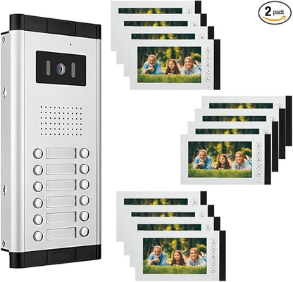 Wired Video Intercom System,7 Inch Ring Video Doorbell with IR Night Vision,HD Camera Kits,IR Outdoor Camera,Dual-Way Intercom for Villa Home Office Apartment (1 Bell +12 Monitor)