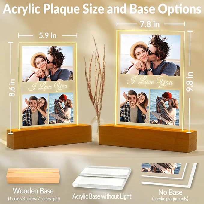 Custom Picture Frame with Photo, Personalized Photo Frames with Night Light, Customized Picture Frames, Personalized Valentines Day Gifts for Her Him Women Men Girlfriend Boyfriend Couple