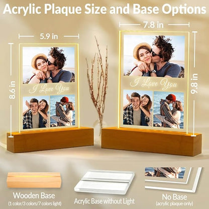 Custom Picture Frame with Photo, Personalized Photo Frames with Night Light, Customized Picture Frames, Personalized Valentines Day Gifts for Her Him Women Men Girlfriend Boyfriend Couple