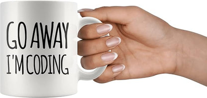 Panvola Go Away I'm Coding Coder Gift Computer Programming Programmer Student Graduation Birthday Valentines Christmas Drinkware Novelty Coffee Ceramic Mug White 11 oz White