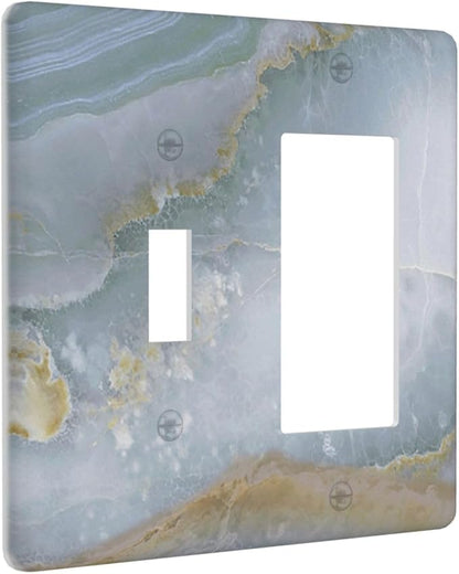 Outlet Covers Colored Art Marble Golden Line 1 Toggle 1 Rocker Combination Decorative Wall Plate Electrical Switch Plates Light Switch Cover Plate For Bathroom Kitchen Decor