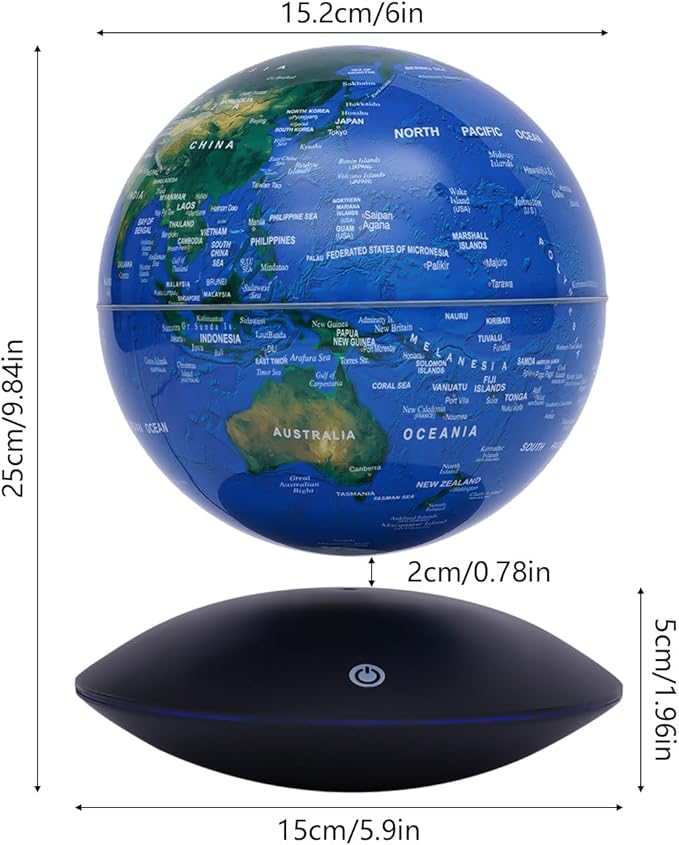 Magnetic Levitation Floating Globe, 6" World Geographic Globes Anti Gravity 360 Rotating World Map with LED Light for Homes, Schools, Offices