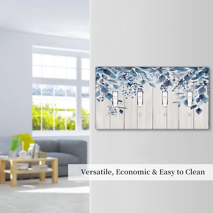 Eucalyptus Rustic Watercolor Plant Light Switch Covers Quad Toggle Electrical Faceplate 4 Gang Wall Plate Decorative Switch Plates For Farmhouse Home Decor