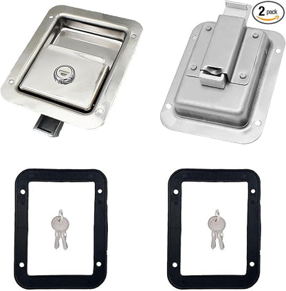 2 Pack Stainless Door Lock Heavy Duty Flush Mount Handle Latch for Trailer Toolbox RV Handle Latch with Gasket Keys