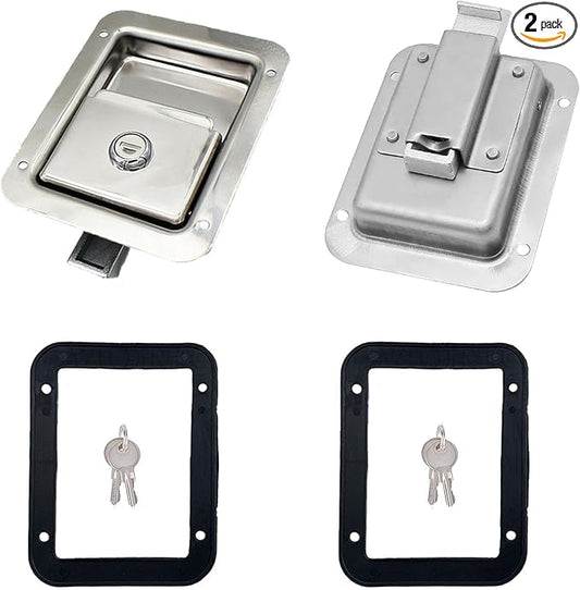 2 Pack Stainless Door Lock Heavy Duty Flush Mount Handle Latch for Trailer Toolbox RV Handle Latch with Gasket Keys