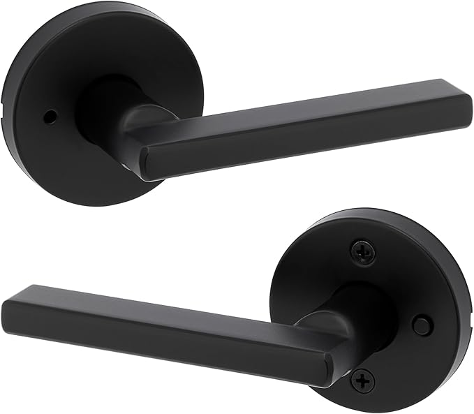 Kwikset Halifax Interior Privacy Door Handle with Lock, Round Lever for Bathroom and Bedroom, Matte Black Reversible Keyless Push Button Lock Door Lever, with Microban Protection