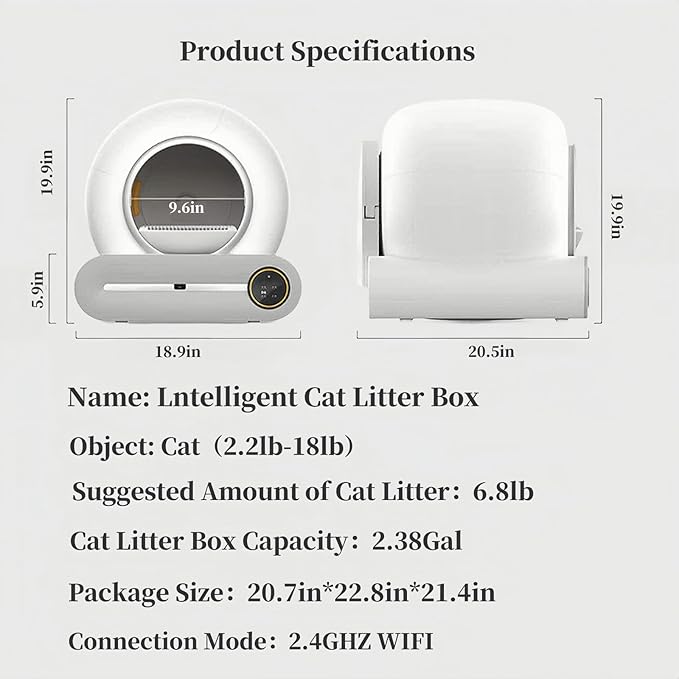 Automatic Cat Litter Box Large Capacity for Multiple Cats,Intelligent Self-Cleaning Cat Litter Box with APP Control, Self Cleaning Large Cat Toilet, Automatic Cleaning, One Click Sand Change