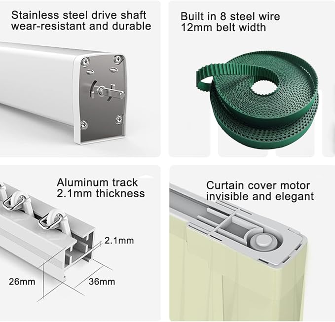 Electric Smart Curtains System, Automatic Curtain Opener, Motorized Curtains Rod with Remote, Compatible with Alexa/Google Home/Tuya App (Up to 86 inches)