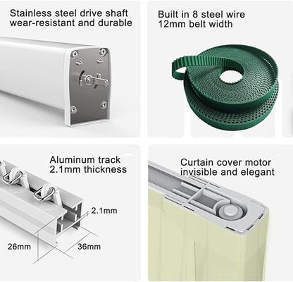Electric Smart Curtains System, Automatic Curtain Opener, Motorized Curtains Rod with Remote, Compatible with Alexa/Google Home/Tuya App (Up to 124inches)