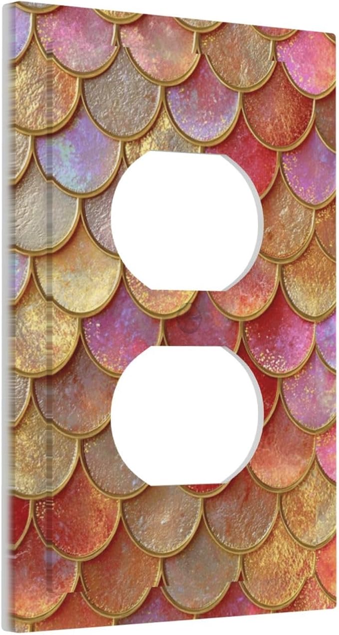 Mermaid Glitter Scale Rainbow Gold Fish Scales Outlet Covers 1 Gang Duplex Light Switch Cover Decorative Switch Plates Electrical Receptacle Faceplate Wall Plate for Bed Room Home Decor