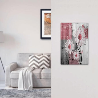 Light Switch Cover Plate Pink Floral Rustic Daisy Flower And Butterfly 1 Gang No Device Blank Electrical Wall Plates Faceplate Decorative Switch Plate for Farmhouse Cabin Decor