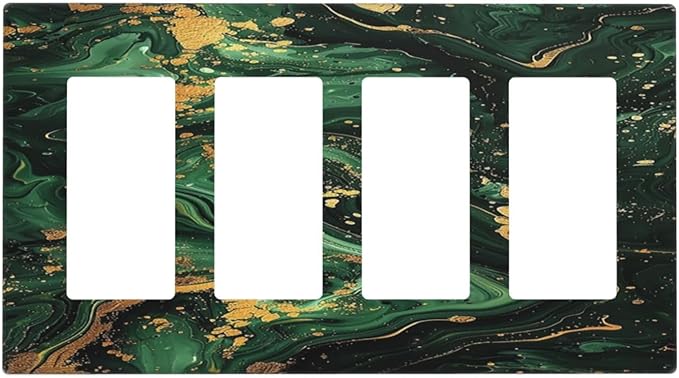 Green/Gold Modern Abstract Luxury Marble 4 Gang Wall Plates Outlet Covers Quad Rocker Light Switch Cover Plate Decorative Switch Plates GFCI Electrical Faceplate for Bathroom Bedroom 4.5 X 8 IN