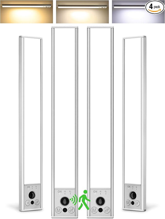 EZVALO 4-Pack Under Cabinet Lighting, 4000mAh Rechargeable Motion Sensor Light Indoor, with Dimmable & 3 Color Temps, Magnetic Closet Lights, Wireless Under Counter Lights for Kitchen (16.5inch)