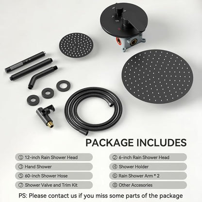 Shower Systems Shower Faucet Sets STARBATH 3 Way 12+6" Round Dual Rainfall Shower Head with Handheld Spray Combo, Ceiling Mounted Rain Shower Valve with 5 Diverter and Trim Kit Complete, Matte Black