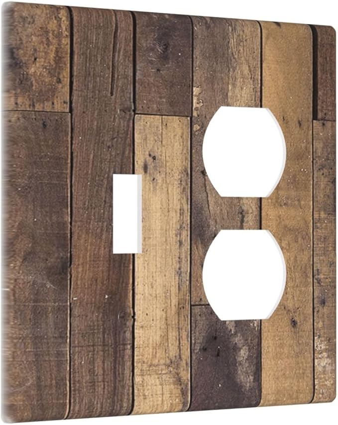 Cool Brown Wood Style Vintage Rustic Print Wallplates 1 Toggle 1 Duplex Switch Plate Electrical GFCI Faceplate Decorative Light Switch Covers for Farmhouse Home Decor