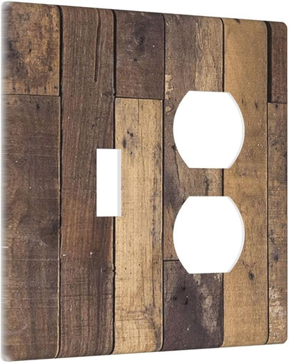 Cool Brown Wood Style Vintage Rustic Print Wallplates 1 Toggle 1 Duplex Switch Plate Electrical GFCI Faceplate Decorative Light Switch Covers for Farmhouse Home Decor