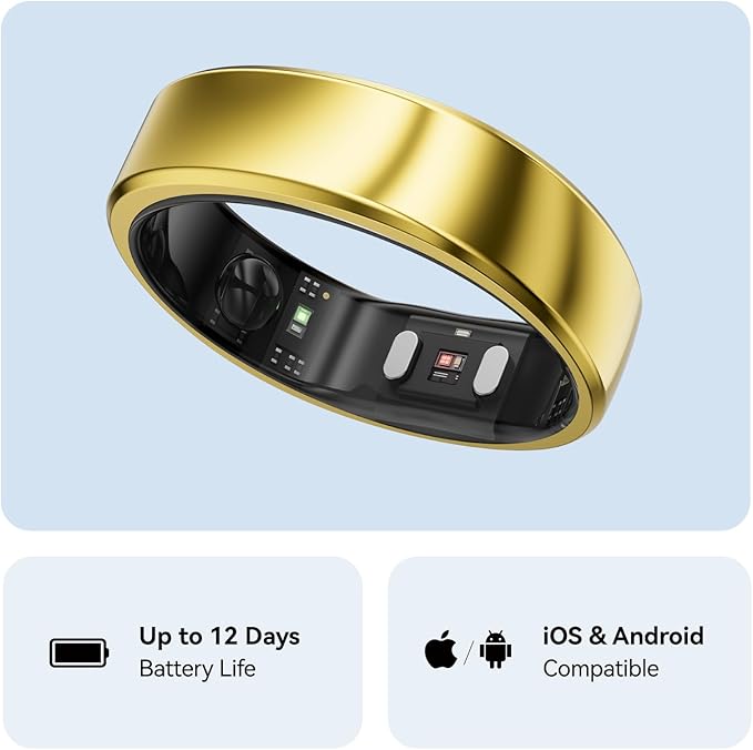 RingConn Gen 2, World’s First Smart Ring with Sleep Apnea Monitoring, No APP Subscription, 12-Day Battery Life, Stress/Heart Rate/Women's Health Tracker, Android & iOS Compatible (Gold, Size 13)