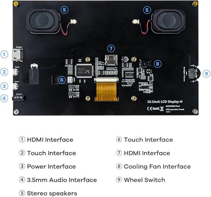 10.1" IPS LCD Capacitive Touch Screen HDMI Display Portable Monitor 1024X600 Built-in Dual Speakers for Raspberry Pi 5/4/3 Xbox PS4 Windows 7/8/10