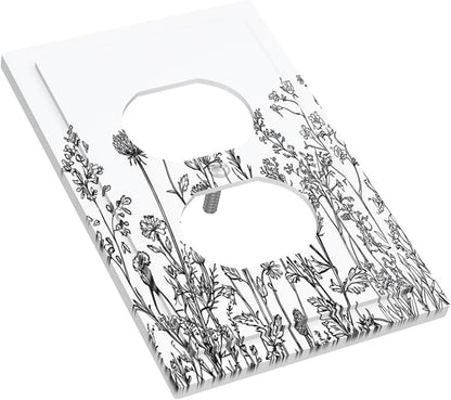 Outlet Covers Floral Wildflower Rustic Plant Leaves 1 Gang Duplex Light Switch Cover Decorative Switch Plates Electrical Receptacle Faceplate Wall Plate For Farmhouse Cabin Decor