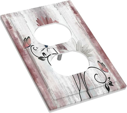 Outlet Covers Pink White Daisy Butterfly Wood Grain 1 Gang Duplex Wall Plate Decorative Switch Plates Electrical Receptacle Faceplate Light Switch Cover for Farmhouse Bathroom Decor