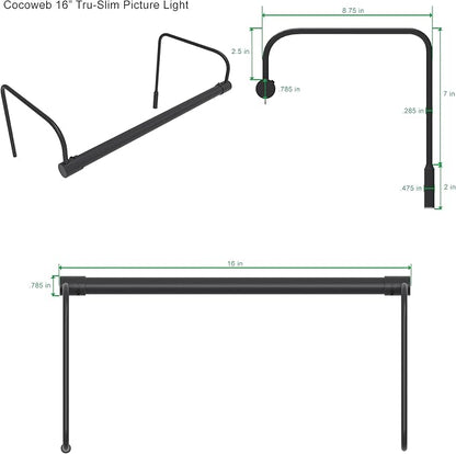 Cocoweb 16 Inch Tru-Slim Oil Rubbed Bronze Picture Light - LED, 2700K, Adjustable Arm, Plug-in, Toggle Switch, Sleek and Compact Design
