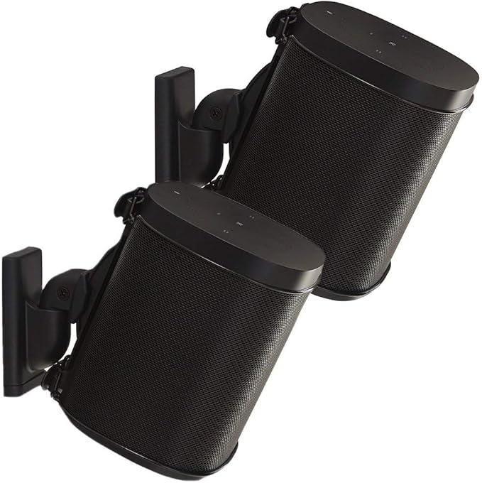 Sanus Adjustable Sonos Wall Mount for Sonos One, Play:1, & Play:3 - Tool Free Tilt & Swivel Adjustments for Best Audio - Pair (Black) - WSWM22-B1
