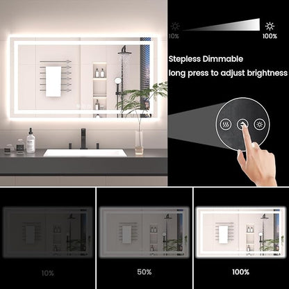 55X36 LED Bathroom Mirror with Lights, Anti-Fog, Backlit + Front Lit, Lighted Bathroom Vanity Mirror for Wall, Memory Function, Dimmable, Tempered Glass, Shatter-Proof