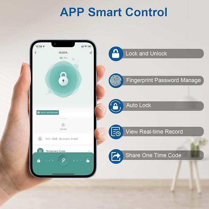 Fingerprint Door Lock with Door Knobs Set, Keyless Entry Door Lock Deadbolt with Handle, Smart Front Door Lock Set with APP Control/Fingerprints/Passwords/Auto-Lock/Easy Installation Black