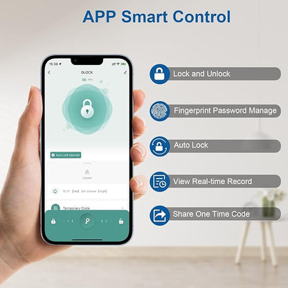 Fingerprint Door Lock with Door Knobs Set, Keyless Entry Door Lock Deadbolt with Handle, Smart Front Door Lock Set with APP Control/Fingerprints/Passwords/Auto-Lock/Easy Installation Black