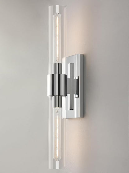 Chrome Tube Wall Sconces with Clear Glass, 24'' Modern Bathroom Vanity Light Fixtures for Bathroom Living Room Bedroom Hallway Fireplace Staircase(Bulb Included).
