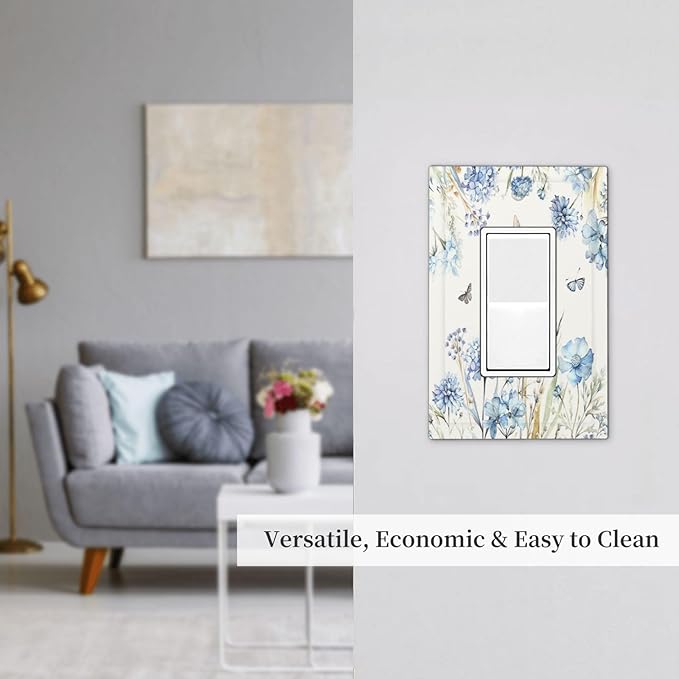 Decorative Outlet Covers Blue Floral Hydrangea Plants 1 Gang Single Rocker Light Switch Cover Plate Wall Plates GFCI Faceplate for Bedroom Home Decor