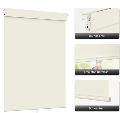 LazBlinds No Drill Blinds for Indoor Windows, Blackout Roller Shades, Cordless Window Blackout Blinds, Thermal Insulated Fabric UV Protection for Home and Office, 28.5" W x 72" H, Cream