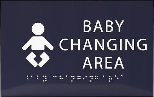 6" X4" Baby Changing Area Sign | Tactile Graphics Grade 2 Braille Text Baby Care Sign| ADA Compliant Wall Mount Plastic Restroom Sign for Hospital, Offices, Clinics and Apartments