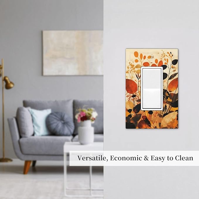 Decorative Outlet Covers Boho Warm Colorful Plant Leaves 1 Gang Single Rocker Light Switch Cover Plate Wall Plates GFCI Faceplate for Bedroom living Room Decor