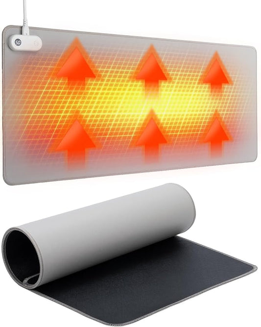 Resen Heated Desk Pad, 31.5x13 Fast Heating Mouse Pad with 5 Temperature Settings, Digital Display, Auto Shut-Off, PVC Leather Surface for Office and Home Use, Energy Efficient & Safe (Grey)