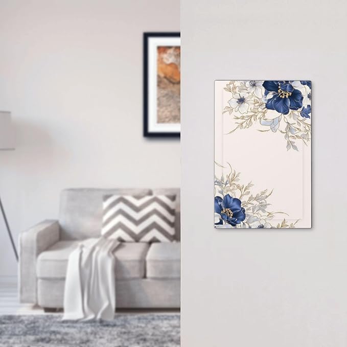 Decorative Light Switch Cover Plate Rustic Blue Beige Flower Peony Floral 1 Gang No Device Single Blank Outlet Covers Wall Plates for Electrical Outlets Faceplate for Bedroom Home Decor